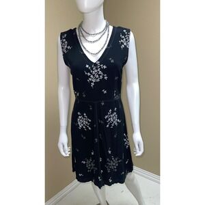 Vintage Xotica Womens Black Silver Floral Embroidered V-Neck Sleeveless Dress